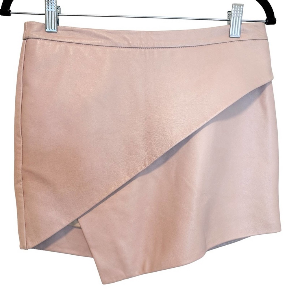Michelle Mason Blush Pink Lamb Skin Leather Asymmetrical Mini Skirt Size 2